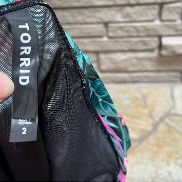 TORRID green palm and bird of paradise bikini set high waist black green 2x - Picture 12 of 13